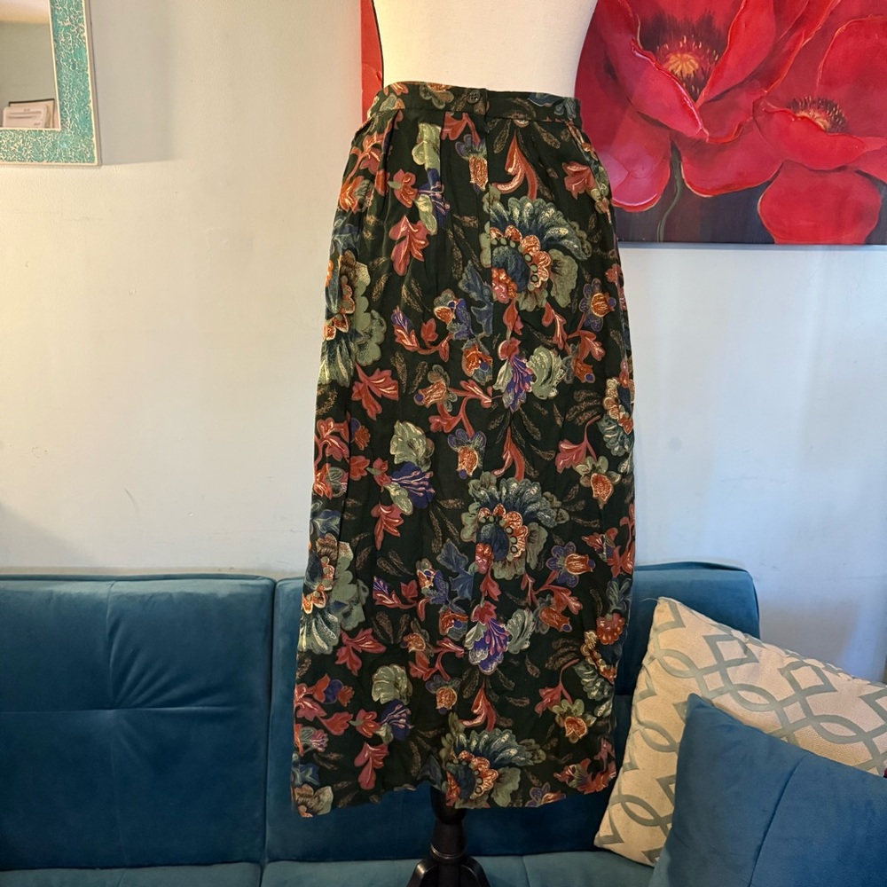 Vintage 90s USA ORVIS Women's Floral Pleated Skirt Autumn Shades Size 10/12 - Picture 5 of 8